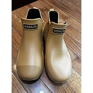 Weimuta Mustard Yellow Slip On Rubber Rain Boots Short Ankle New Size 37 Or 6.5